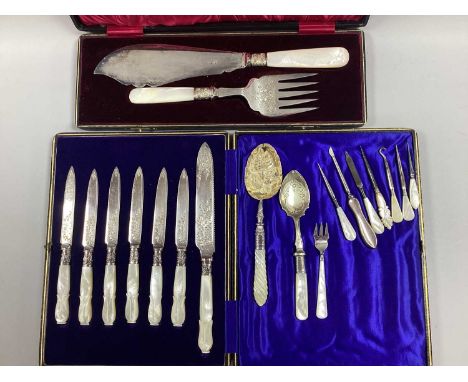 A Set of Six Cased Edwardian Hallmarked Silver Ferruled Mother of Pearl Handled Knives, HF, Sheffield 1902, of highly decorat