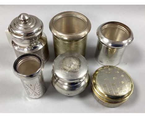 A Collection of Various Cylindrical Lidded Trinket Pots, stamped "SILVER" (4) (110grams), together with a further two, stampe