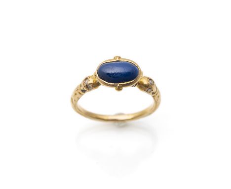 Ring mit Lapis LazuliEnde 19.Jh.RM 5518kt Gelbgold  (RFA). Großer ovaler Lapis Lazuli Cabochon in erhabener Fassung, seitlich