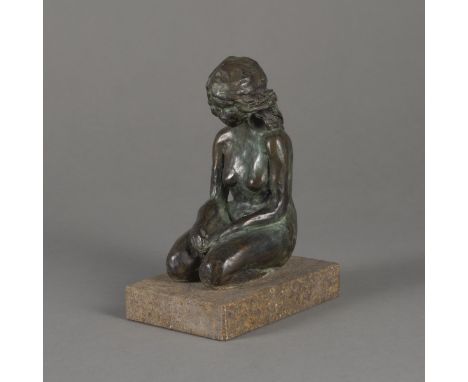 Anonym20. Jh.H. 17/19 cmKnieender weiblicher Akt. Bronze auf Marmorsockel. Edition Rustica. Min. ber.