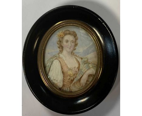 Portrait miniature, thought to be Flora MacDonald (1722-1790), watercolour on ivory, 7.7 x 6cm. The composition is based on A