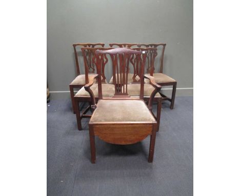 A set of five George III ash and elm country made dining chairs, together with a 19th century commode carver armchair