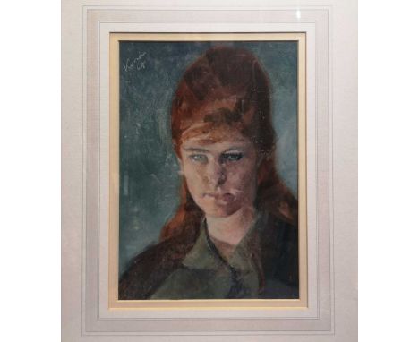 Jan Korwin Kochanowski (Polish, 1897-1970), Portrait of a woman, signed and dated 'Korwin / 64' (top right), oil on board, 33