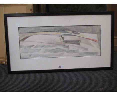 Liam Hanley (British 1933-) Ploughed Field signed and dated '87' pencil and crayon sketch 22 x 58cm