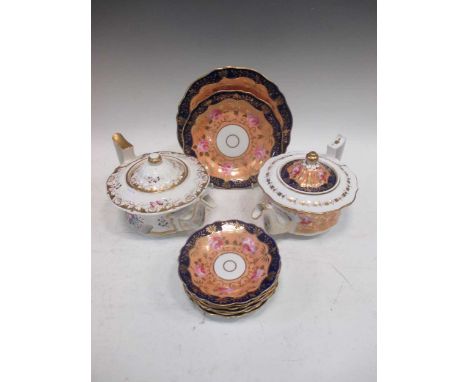 A 19th century Staffordshire porcelain part tea service decorated with roses, two other Staffordshire part tea services,