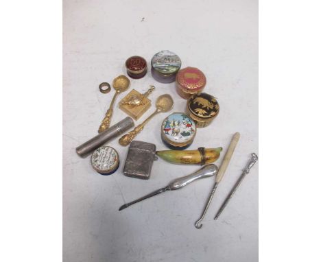 Modern enamel boxes, silver lighter and vesta, etc