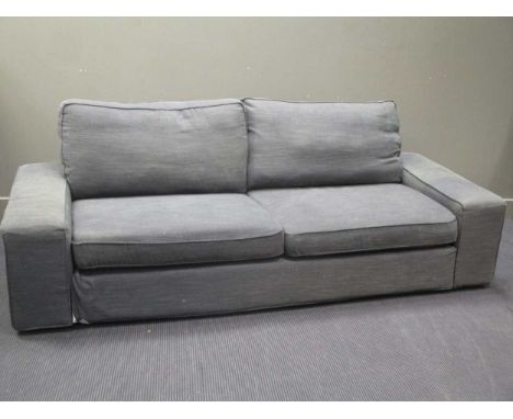 A contemporary blue upholstered three seater sofa, approx 230cm wide