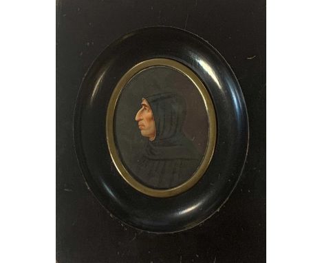 Portrait of the Dominican friar Girolamo Savonarola (1452-1498), gouache on card, 8 x 6.2cm. The original is in the Museo di 