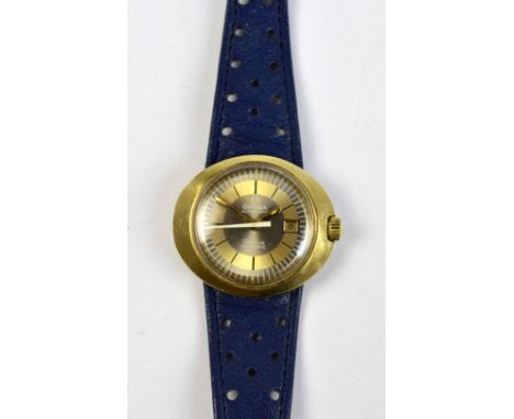 OMEGA; a lady's vintage two tone stainless steel wristwatch with oval case, circular dial inscribed 'Omega Automatic Geneva D