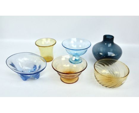 WHITEFRIARS; nine various vases including bark effect examples, ruby tinted examples and clear glass examples (9).