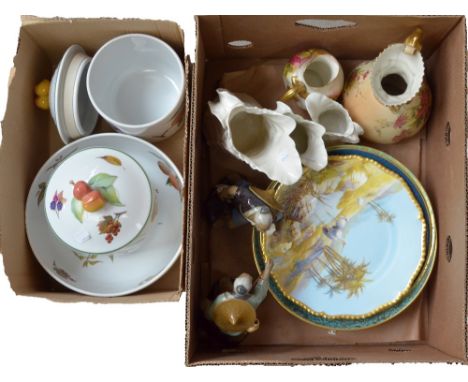 A small group of various ceramics to include three Royal Worcester graduated leaf motif decorated jugs, a further blush ivory