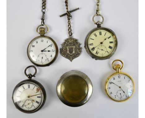 An early 20th century hallmarked silver crown wind open face pocket watch, with white enamel dial and subsidiary seconds dial