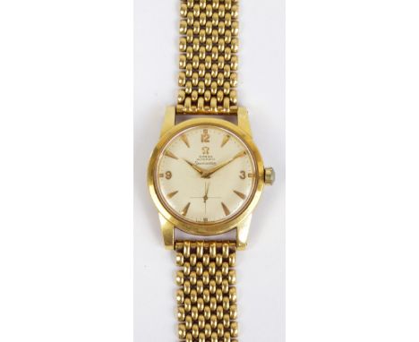 OMEGA; a gentleman's vintage 18ct yellow gold Seamaster wrist watch with angled hour markers, 17 jewel movement numbered 1310