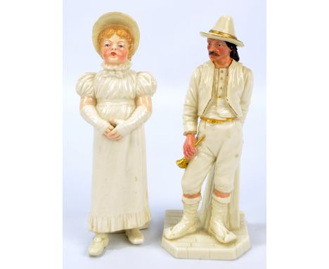 A Royal Worcester figure of a moustachioed gentleman holding his horn in right hand, puce printed marks and impressed marks t