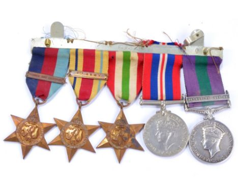 Group of five: General Service Medal with Palestine 1945-48 bar, WWII 1939-1945, Africa and Italy Stars and War Medal; A. & S