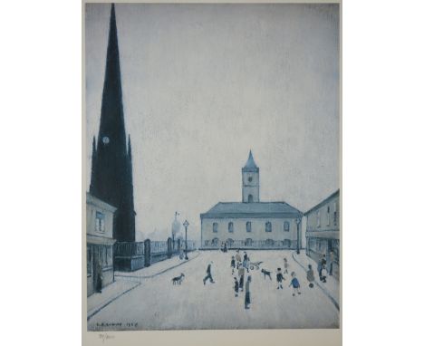 AFTER LAURENCE STEPHEN LOWRY RBA RA; a limited edition coloured print, 'Old Town Hall and St Hilda's Church, Middlesbrough', 