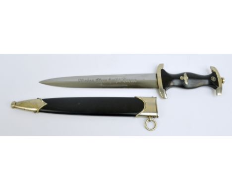 A German WWII SS dagger with RZM blade no. 1051/39 M7/37 engraved 'Meine Ehre heißt Treue' (Loyalty is my Honour), with metal