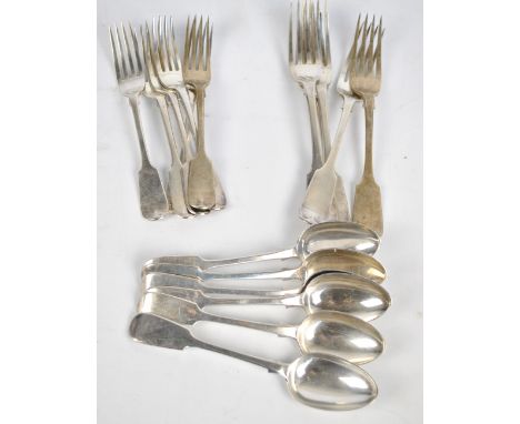 A set of six Victorian hallmarked silver fiddle pattern forks initialled 'B' to the back of the handle, London 1864, length 1