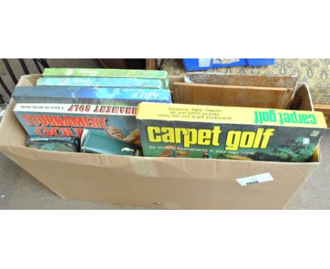 A quantity of golf related collectables including Arnold Palmer's Pro Shot Golf, Par Golf, Carpet Golf, vintage sign, reprodu