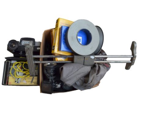 A collection of cameras, equipment and accessories to include Pentax, Kodak etc., Kodak Carousel S and Elmo projectors, furth