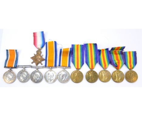 WWI Trio and four WWI War and Victory duos; Trio - A.S.C., T1-1792 Dvr./Sjt. F. Johnson; duos - A. & S. H., S-27384 Pte. A. A