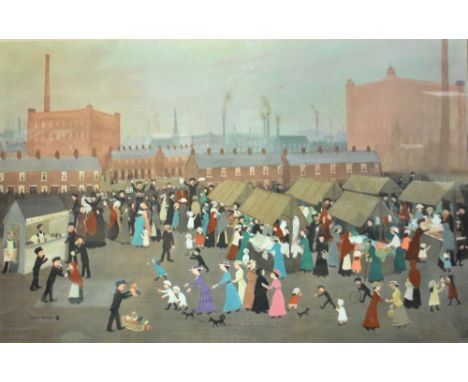 HELEN LAYFIELD BRADLEY MBE (1900-1979); a signed limited edition coloured print, 'Market Day', signed in pencil to lower righ