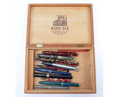 A group of vintage fountain pens to include Parker, Swan and two Conway Stewart examples with 14ct gold nib, a Ronson propell