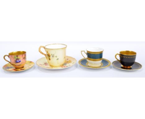 Four Royal Worcester cabinet cups to include floral decorated blush ivory example, date code for 1898 for the cup and 1903 fo