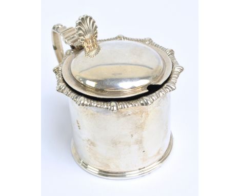 JAMES DIXON & SON; an Edward VII hallmarked silver cylindrical mustard with cast rim and scallop thumb piece, Sheffield 1907,