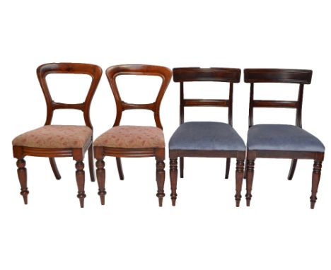 Two pairs of 19th century side chairs, all with upholstered drop-in seats above turned tapered legs to arrow feet (4).