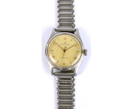 ROLEX; a gentleman's vintage stainless steel Oyster wrist watch with bubble glass, circular dial inscribed 'Rolex Oyster, sho