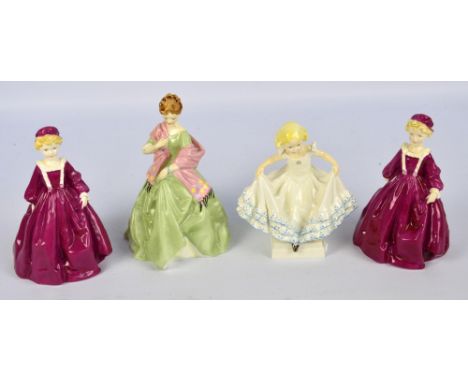 Four Royal Worcester figures, 'First Dance', 'Masquerade Girl', and 2x 'Grandmother's Dress' (4).