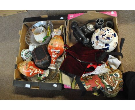 A quantity of decorative ceramics including a large jar and cover, pair of Japanese vases, also cut glass bowl, vintage telep