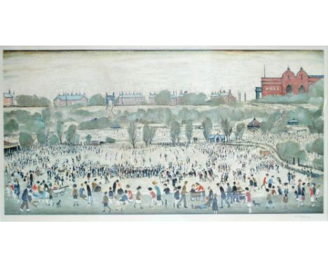 LAURENCE STEPHEN LOWRY RBA RA (1887-1976); a signed limited edition coloured print, 'Peel Park', signed in pencil to lower ri