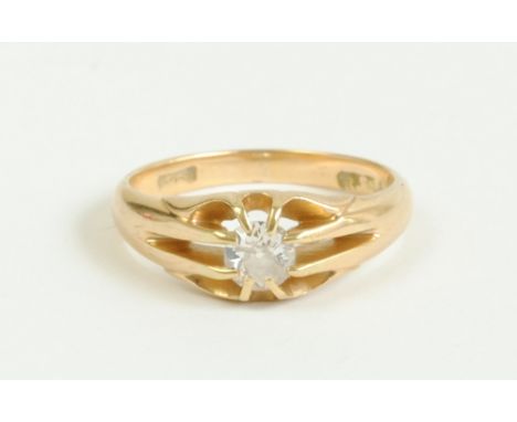 An 18ct yellow gold diamond solitaire ring, weighing approx 0.45ct in pierced fancy claw setting, size R, approx 5.1g.