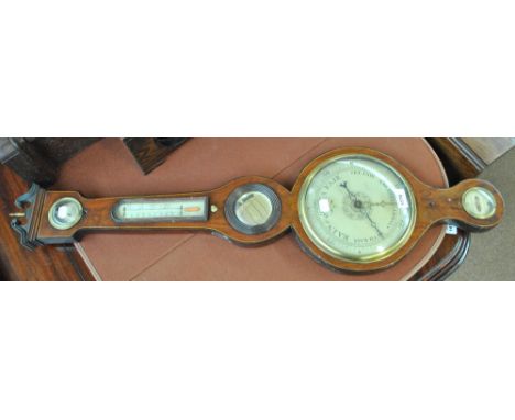 A 19th century boxwood and ebony strung five dial wheel barometer, 97cm.