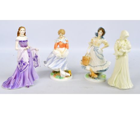 Four Royal Worcester figures, 'The Milk Maid' and 'Farmers Wife' from 'Old Country Ways' limited edition, 'Rose Marie' and 'S