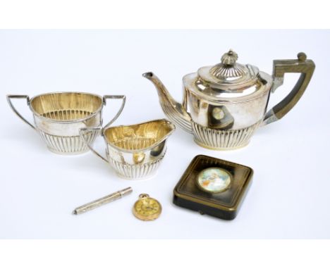 A mixed lot to include a 9ct yellow gold open faced crown wind fob watch, the circular dial set with Roman numerals, a hallma