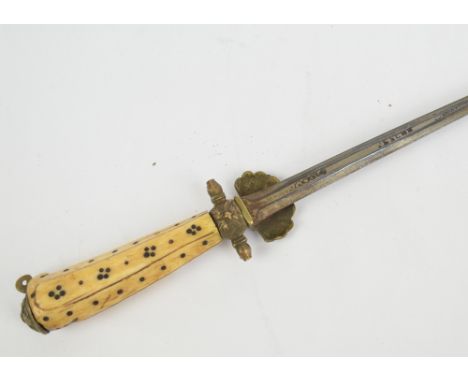 An early 19th century continental hunting sword with bone handle and tapering blade, length 75cm.