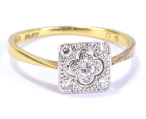 An 18ct yellow gold and diamond set ring with old European and single cut stones, size L, approx. 1.7g and accompanied by a G