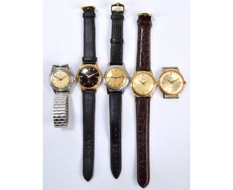 Five vintage gentleman's wristwatches to include P. Buhre Goldsmiths & Co Ltd example with ICI 20 years service presentation 