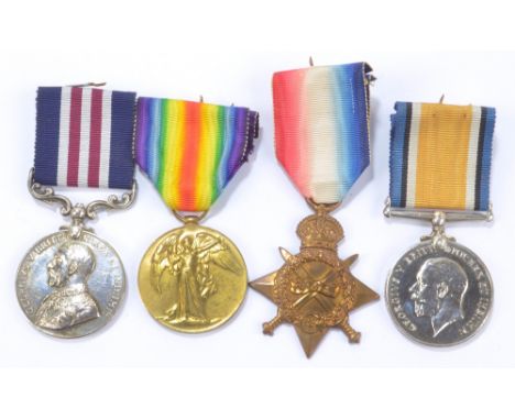 Military Medal and WWI Trio; (4/) Arg. & Suth'd. Hdrs., S-7969 Pte. J. S. Ferguson.   CONDITION REPORT:  Surface wear, minor 