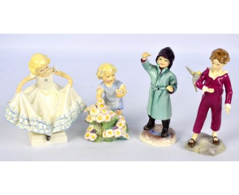 Four Royal Worcester figures; 'The Parakeet' (af), 'Masquerade', 'February' and 'May' (4).