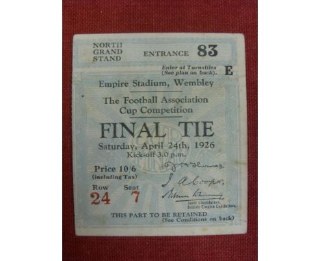 1926 FA Cup Final, Manchester City v Bolton Wanderers, a ticket from the game played on 24/04/1926, in good condition
