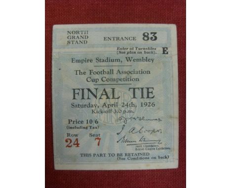 1926 FA Cup Final, Manchester City v Bolton Wanderers, a ticket from the game played on 24/04/1926, in good condition