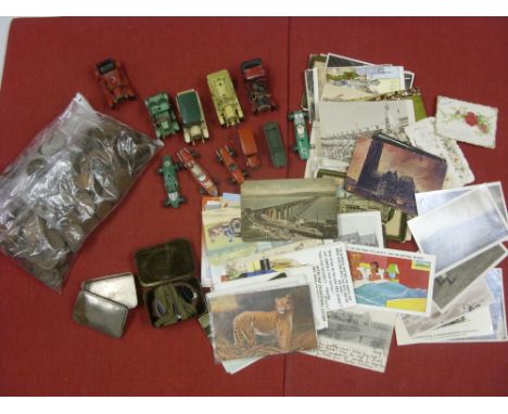 Postcards, Coins & Toy Cars, The odds left over from a Collector, Grouped together to Include Postcards from the early 1900's