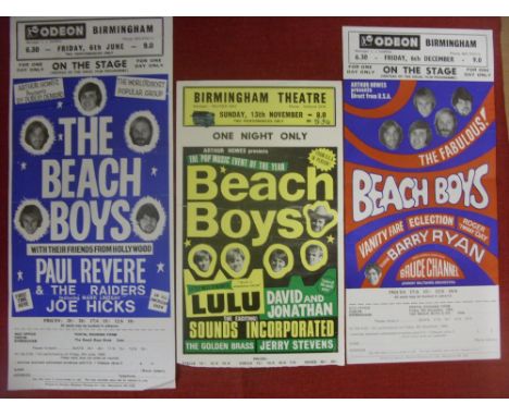 Pop Music Memorabilia, a collection of 3 Pop Flyers, advertising future concerts, The Beach Boys (3 different) with Roger Twi