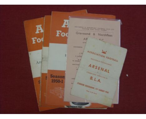 Arsenal, a collection of 5 football programmes in various condition, 12/08/45 BLA Combined Services, 1961/62 Gravesend & Nort