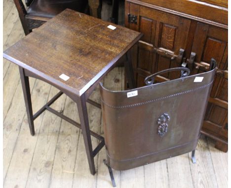 An oak occasional table and a fire screen