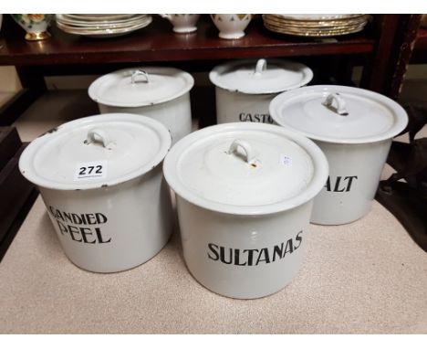 5 ENAMEL STORAGE TINS